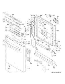 Escutcheon & Door Assembly Diagram and Parts List for PDT760SSJ7SS  General Electric Dishwasher