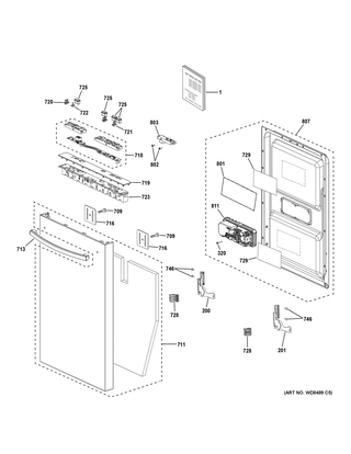 Escutcheon & Door Assembly Diagram and Parts List for GDT226SSL0SS  General Electric Dishwasher