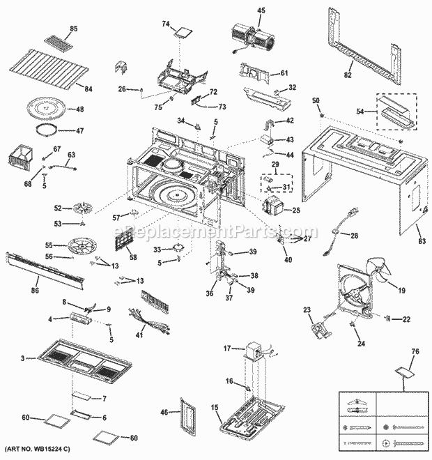 Oven Cavity Parts Diagram and Parts List for JVM7195SF1SS  General Electric Microwave