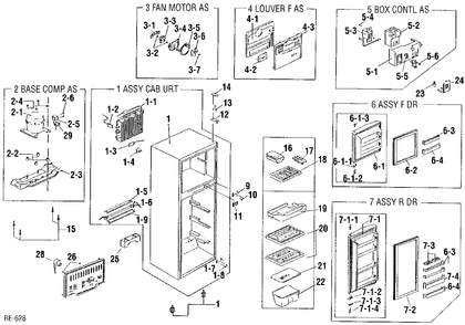 UNIT PARTS Diagram and Parts List for FR-2702  General Electric Refrigerator