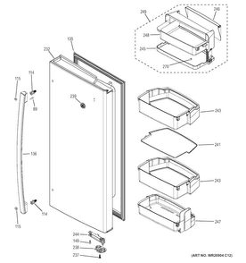 Fresh Food Door - Rh Diagram and Parts List for DFE28JGHBWW  General Electric Refrigerator