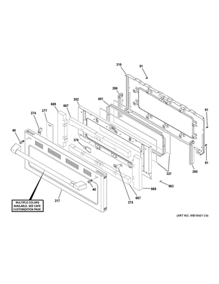 Upper Door Diagram and Parts List for CGB550P3M1D1  General Electric Range