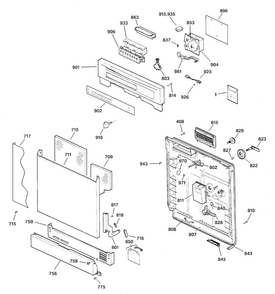 Escutcheon & Door Assembly Diagram and Parts List for GSD3400G20BB  General Electric Dishwasher