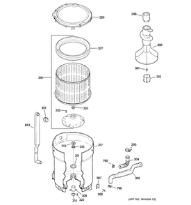 Tub, Basket & Agitator Diagram and Parts List for GTAN5250D2WW  General Electric Washer