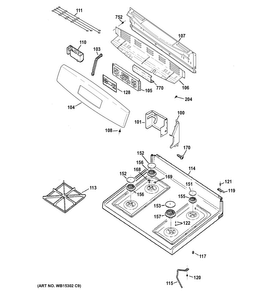 Control Panel & Cooktop Diagram and Parts List for JGB620GEF3SA  General Electric Range