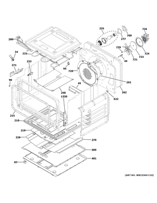 Lower Oven Diagram and Parts List for CGS750M2N1S5  General Electric Range