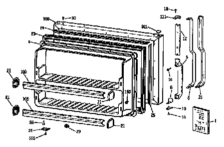 Freezer Door Diagram and Parts List for TBX18J1SGRAD  General Electric Refrigerator