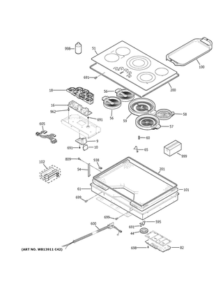 Control Panel & Cooktop Diagram and Parts List for CEP90361N1BB  General Electric Cooktop
