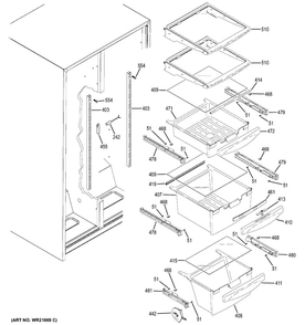 Fresh Food Shelves Diagram and Parts List for GSH25JGDBCC  General Electric Refrigerator