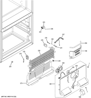 Freezer Section Diagram and Parts List for XFE26JSMBFSS  General Electric Refrigerator