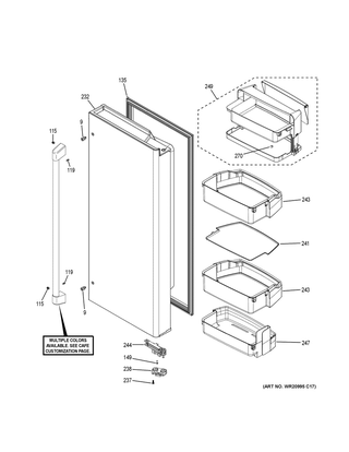 Fresh Food Door - Rh Diagram and Parts List for CFE28TP4MBW2  General Electric Refrigerator