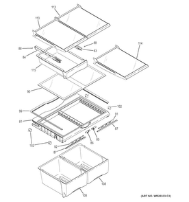 Fresh Food Shelves Diagram and Parts List for GDE20GGHBRBB  General Electric Refrigerator