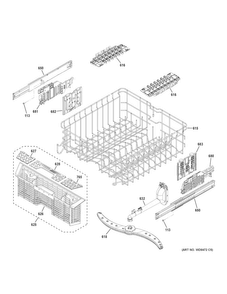 Upper Rack Assembly Diagram and Parts List for DDT575SGF8BB  General Electric Dishwasher