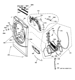 Front Panel Diagram and Parts List for GFD45GSPM0DG  General Electric Dryer