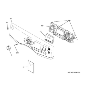 Controls & Backsplash Diagram and Parts List for GFDS170GH1WW  General Electric Dryer