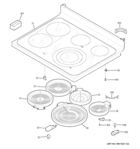 Cooktop Diagram and Parts List for JB870SF4SS  General Electric Range