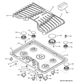 Control Panel & Cooktop Diagram and Parts List for PGP953DET5WW  General Electric Cooktop