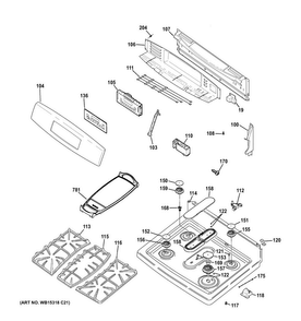 Control Panel & Cooktop Diagram and Parts List for JGB770SEF1SS  General Electric Range