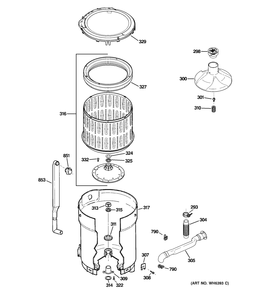 TUB, BASKET & AGITATOR Diagram and Parts List for PTWN6050M1WT  General Electric Washer