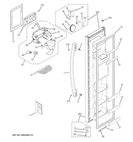 Freezer Door Diagram and Parts List for GSE25ETHBBB  General Electric Refrigerator
