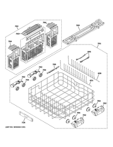 Lower Rack Assembly Diagram and Parts List for CDT875P2N3S1  General Electric Dishwasher