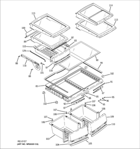 Fresh Food Shelves Diagram and Parts List for PSKS333EB4WW  General Electric Refrigerator