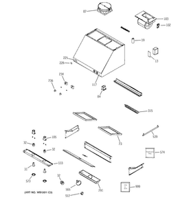 Range Hood Diagram and Parts List for ZV30SSF3SS  General Electric Range Hood