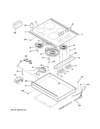 Control Panel & Cooktop Diagram and Parts List for JP3030SJ4SS  General Electric Cooktop
