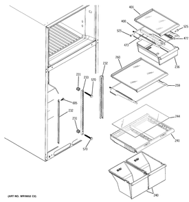 FRESH FOOD SHELVES Diagram and Parts List for 38471PBRLRWW  General Electric Refrigerator