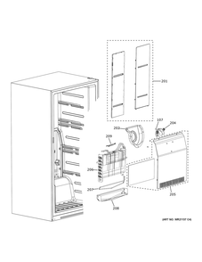 Freezer Section Diagram and Parts List for FUF21DLREWW  General Electric Refrigerator