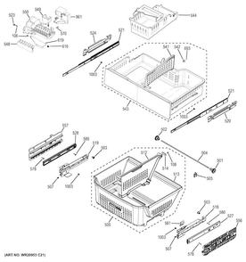 Freezer Shelves Diagram and Parts List for DFE28JMHDES  General Electric Refrigerator