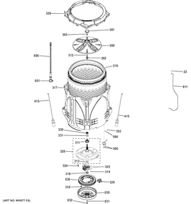 Tub & Motor Diagram and Parts List for GTW810SSJ1WS  General Electric Washer