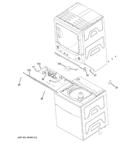 Cabinet Diagram and Parts List for GTUN275EM2WW  General Electric Washer Dryer Combo