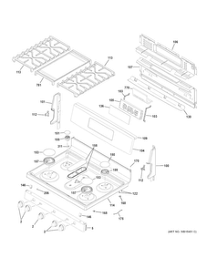 Control Panel & Cooktop Diagram and Parts List for JGB720SEJ2SS  General Electric Range
