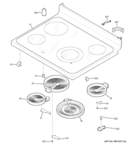 Cooktop Diagram and Parts List for JB625RK1SS  General Electric Range