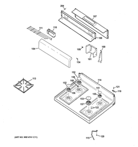 Control Panel & Cooktop Diagram and Parts List for RGB526DEH2WW  Hotpoint Range