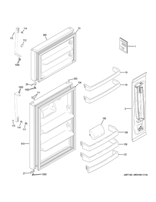 Doors Diagram and Parts List for GTE18GSHMRSS  General Electric Refrigerator