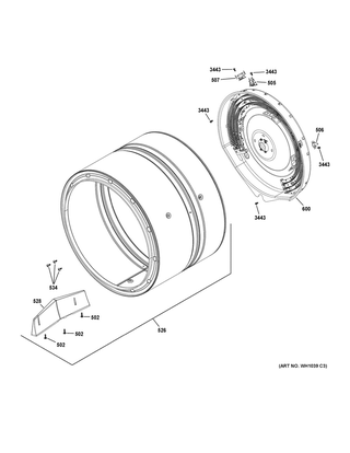 Drum Diagram and Parts List for GUV27ESSM1WW  General Electric Washer Dryer Combo
