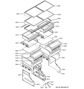 SHELVES & DRAWERS Diagram and Parts List for ZIC360NHCLH  General Electric Refrigerator