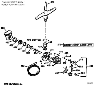 MOTOR & PUMP Diagram and Parts List for 41791119  General Electric Dishwasher