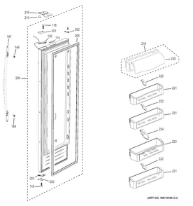 Fresh Food Door Diagram and Parts List for PSB48YSHASS  General Electric Refrigerator