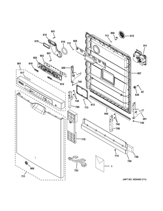 Escutcheon & Door Assembly Diagram and Parts List for GDF520PGJ6CC  General Electric Dishwasher