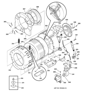 Tub & Motor Diagram and Parts List for WCCH404V1WW  General Electric Washer