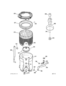 TUB GROUP Diagram and Parts List for GBSR3140H1WW  General Electric Washer