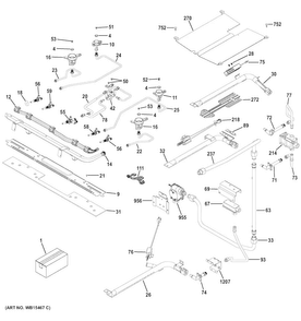 Gas & Burner Parts Diagram and Parts List for PGB960SEJ1SS  General Electric Range