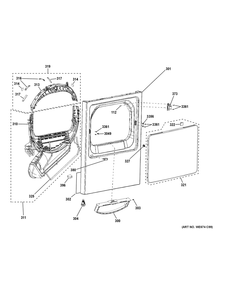 Front Panel And Door Diagram and Parts List for VTD56GASV0WB  General Electric Dryer