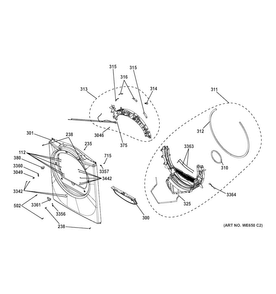 Front Panel Diagram and Parts List for GFDN120GD2WW  General Electric Dryer