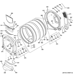 Drum Diagram and Parts List for GFDR270GH0WW  General Electric Dryer