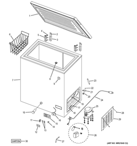 Freezer Diagram and Parts List for FCM7SUGWW  General Electric Freezer