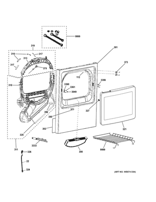 Front Panel & Door Diagram and Parts List for GTD75ECSL1WS  General Electric Dryer